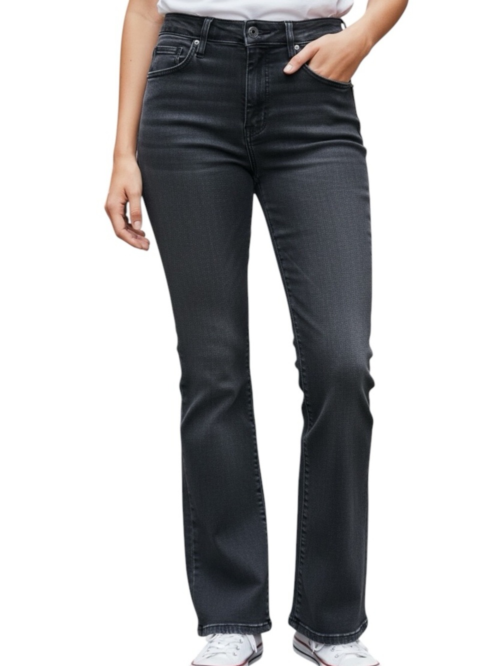 Madewell Black Flare Wide-Leg Jeans Mid-Rise Kickout